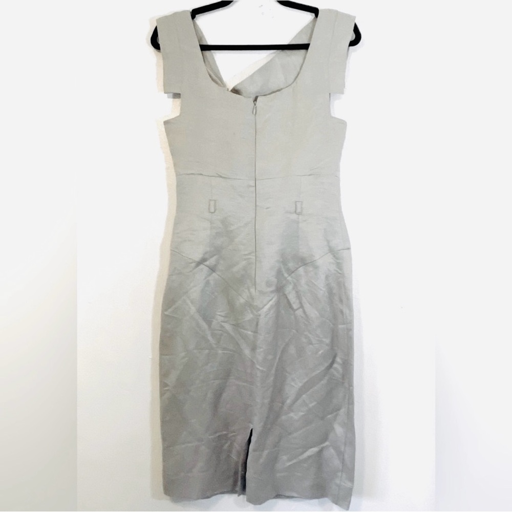 Black Halo- Jackie O metallic 70% linen asymmetrical midi sheath dress.Size 6 - Picture 6 of 11